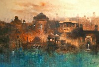 A. Q. Arif, Distant Fortress, 40 x 60 Inch, Oil on Canvas, Cityscape Painting, AC-AQ-239